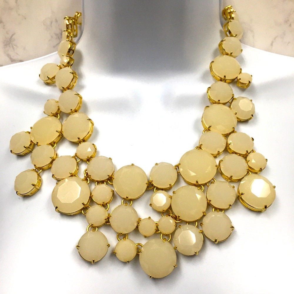 J Crew Necklace Beaded Cream Gold Tone